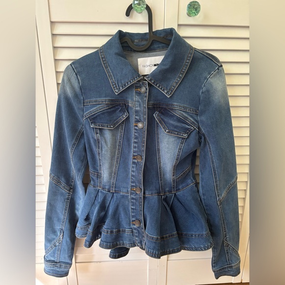 Fitted Blue Denim Peplum Jean Jacket - Picture 4 of 5